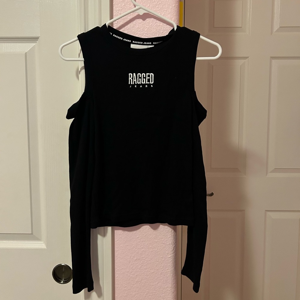 THE RAGGED PRIEST LONG SLEEVE BLACK CUTOUT TOP